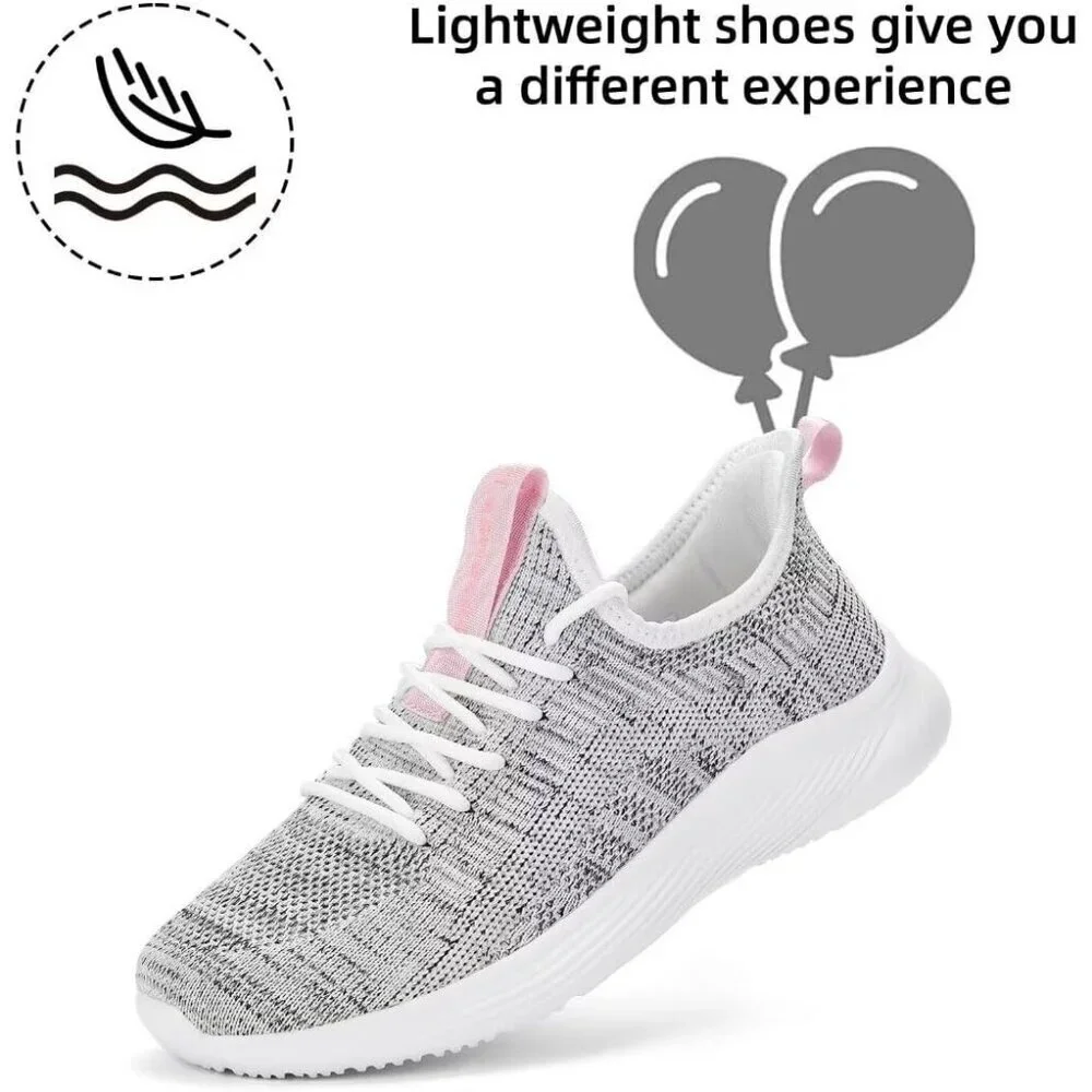 Women's Ash White Non Slip Casual Running Lightweight Mesh Fashion Sneakers